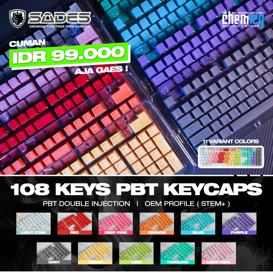 Sades PBT Double Injection Keycaps 108 Set OEM Profile