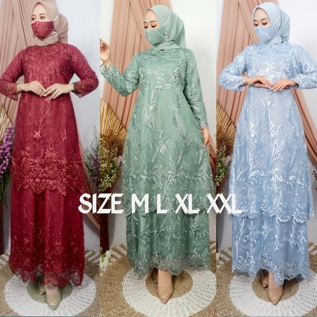 GAMIS KEBAYA TULLE TINGKAT BUSUI/GAMIS TULLE TINGKAT BUSUI/GAMIS KEBAYA TULLE/BAJU PESTA MODERN/GAMI