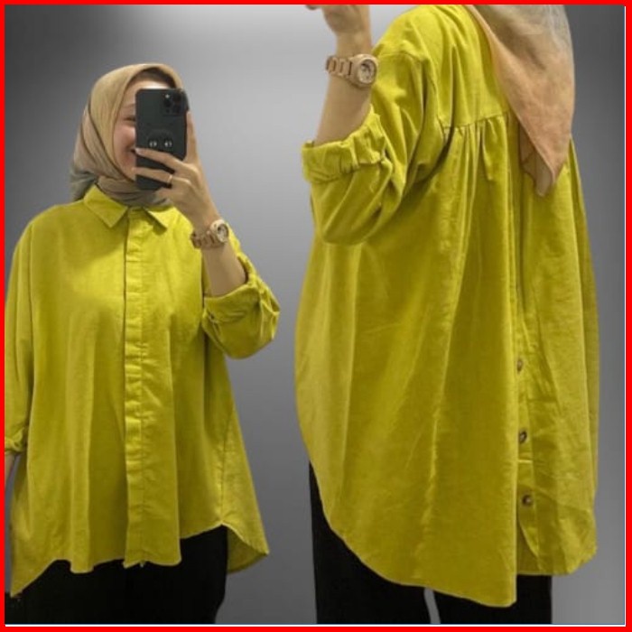 Kemeja Hem Atasan Wanita Kancing Belakang Lengan Panjang L Warna Lemon 818