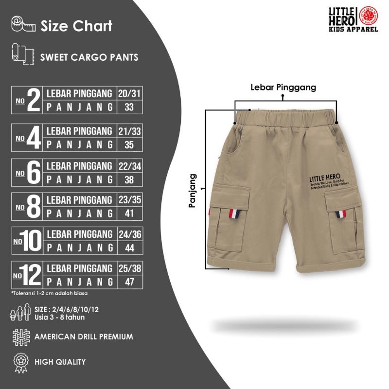 Little Hero Celana Cargo PDL Pendek Anak Laki Laki Size 1-8 Tahun