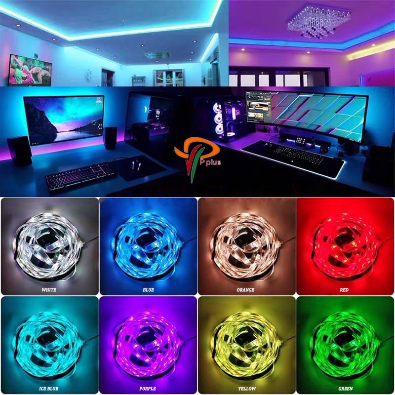 [ Pplus ] PAKET LAMPU LED STRIP 5050 2835 RGB 5M / SENSOR MUSIK BLUETOOTH / IP44 RGB REMOTE LAMPU HIAS WARNA WARNI LAMPU KAMAR AESTHETIC / Lampu led dekorasi  kamar / Lampu Led Double Tape Tempel /Lampu Hiasan Dinding MURAH / KUAT