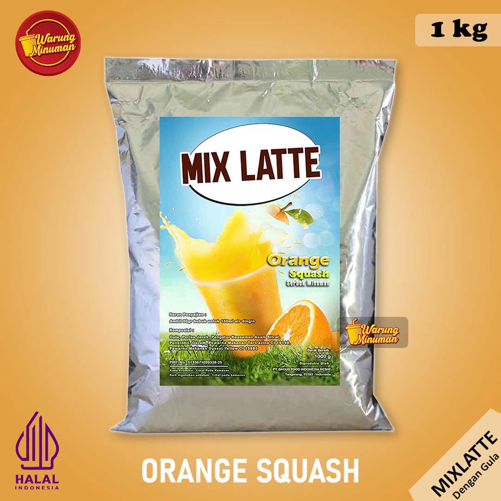 

Bubuk Minuman 1 kg Orange Squash Premium / Jeruk - Mixlatte Powder Mix Gula Serbuk Instan