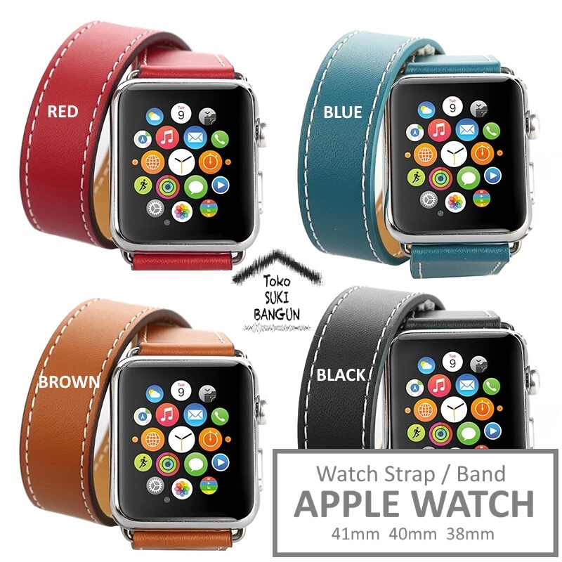 Strap iWatch Series 8 7 6 5 4 3 2 1 41mm 40mm 38mm TALI JAM DOUBLE TOUR Leather