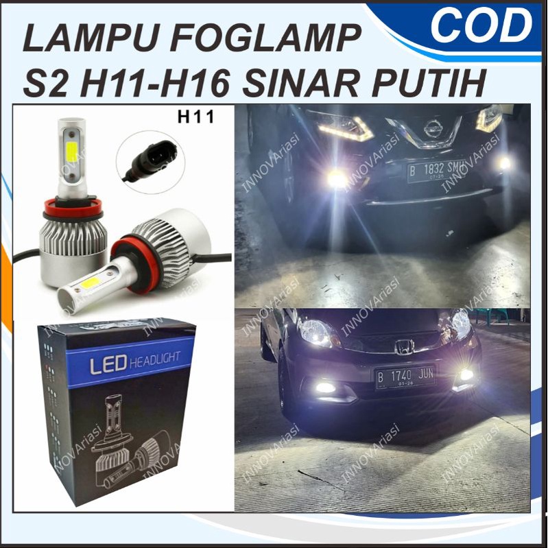 LAMPU FOGLAMP LED MOBIL KABUT BUMPER S2 H11 H16 TAFF LED COB 2 SISI  SINAR PUTIH TERANG AVANZA XENIA