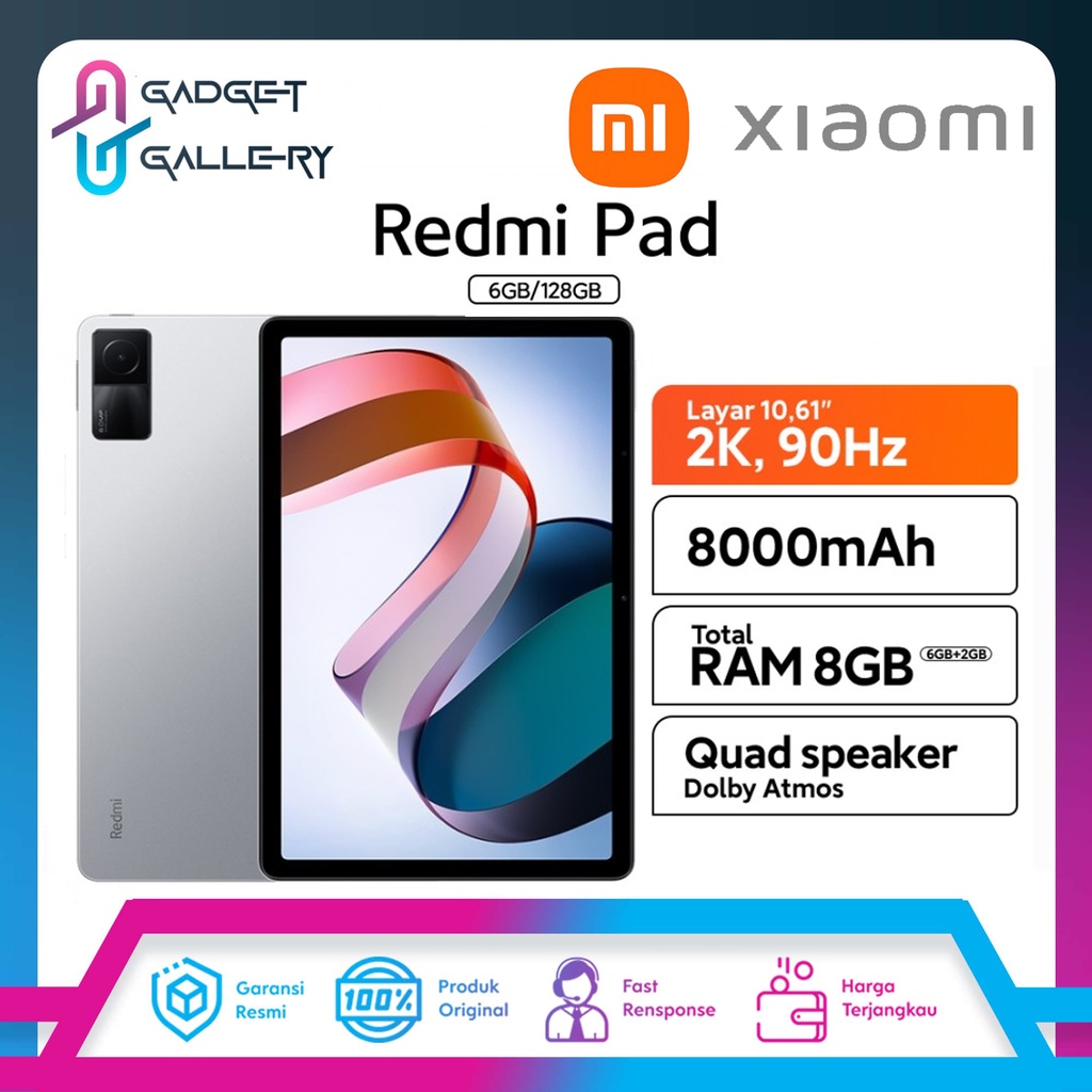 Jual Xiaomi Redmi Pad 6/128GB Helio G99 Layar 2K 90Hz 8000mAh Quad