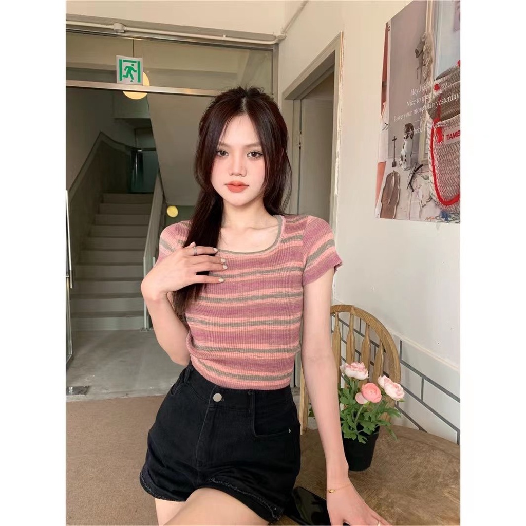 YIU YIU Rajut - Sweater Korea Rajut Stripe Lengan Panjang Wanita