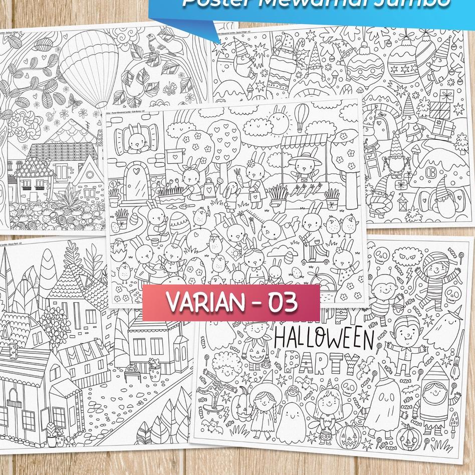 

☃ Poster Mewarnai Jumbo / Lembar Sketsa Kertas Ukuran Besar (Giant Coloring Poster) Edukasi Imajinasi Seri 3 ㅢ