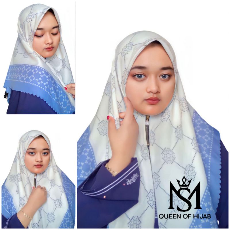 Hijab Segiempat Motif Instan Resleting Dagu / Jilbab Zipper Motif Segiempat Instan Kerudung segi tiga motif instan