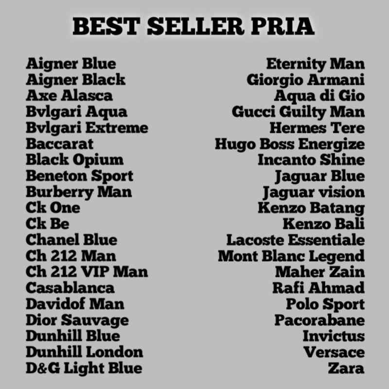 PARFUM REFILL 30ML BEST SELLER PRIA &amp; WANITA MURAH HARGA GROSIR/DISTRIBUTOR (Bebas Request)