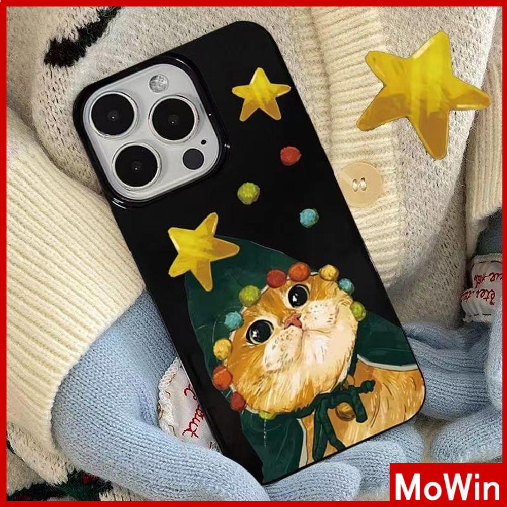 For iPhone 14 Pro Max iPhone Case Glossy Black TPU Soft Case Shockproof Protection Camera Merry Christmas Cute Cat Compatible For iPhone 13 Pro max 12 Pro Max 11 xr xs 7Plus 7 8