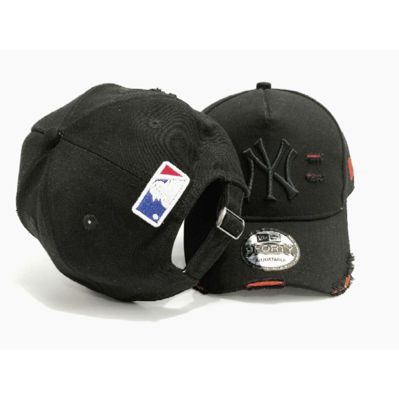 Topi Baseball NY Ripped/Robek UNISEX - 100% Grad ORI - Hat Damage - IMPORT QUALITY