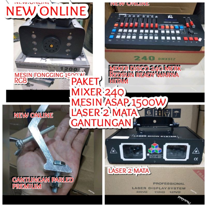 paket laser 2 mata ,mesin asap 1500w,mixer disco, gantungan, cairan 5liter