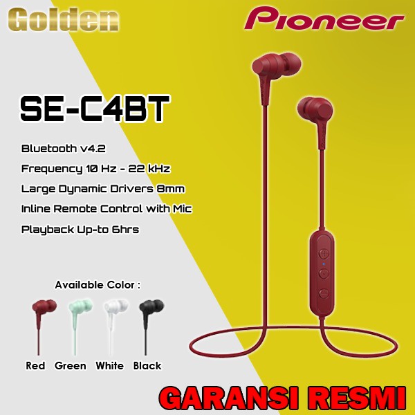 Pioneer SE-C4BT / SE C4BT In Ear Wireless Bluetooth Earphone Headset