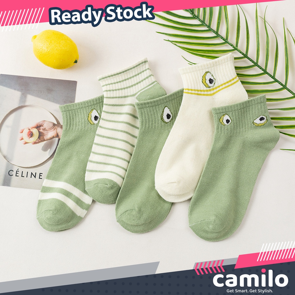 ☀CAMILO☀ KK09 Kaos Kaki Wanita Motif Buah Alpokat Avocado Kaos Kaki Pendek Fashion Korea