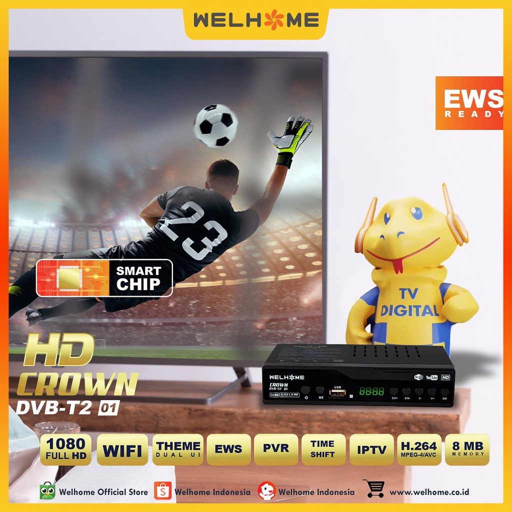 STB DVB Welhome Crown / Penerima Siaran Televisi Digital Smart Chip 1080 FHD Digital TV Receiver T2-01 T2-02 T2-03