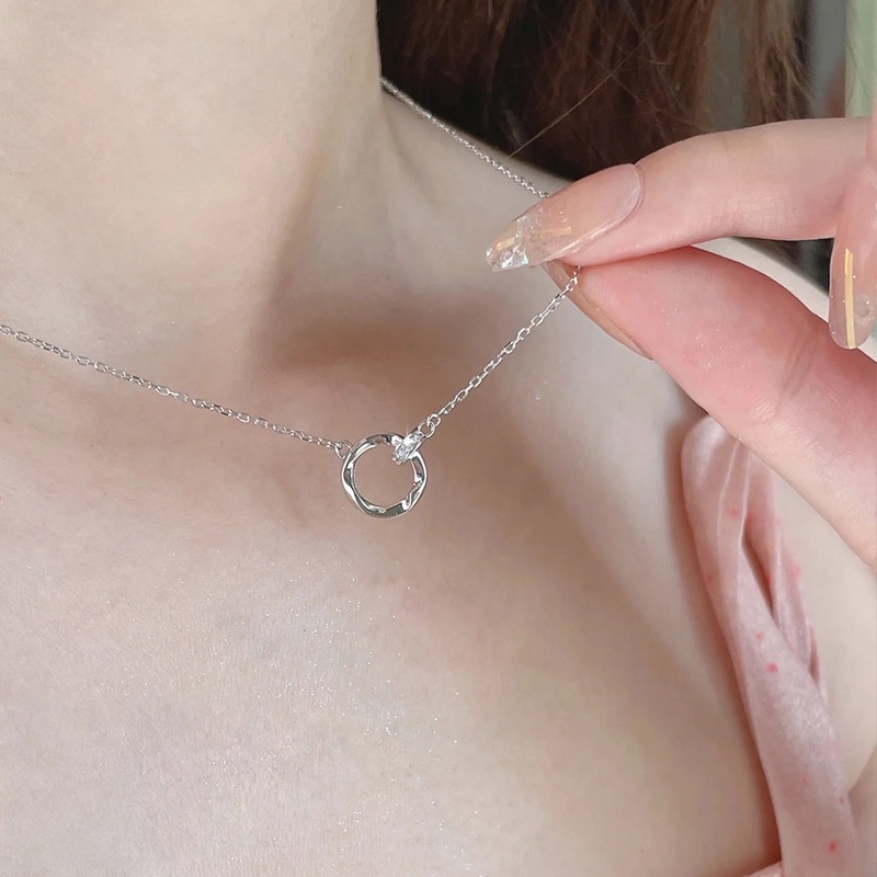 Kalung Choker Liontin Cincin Ganda Aksen Kristal Zirkon Kilau Untuk Hadiah Valentine