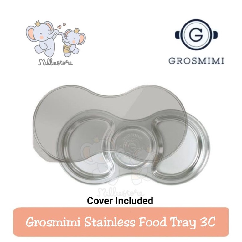 READY GROSMIMI STAINLESS Baby Food Tray 3C ( Include Cover )