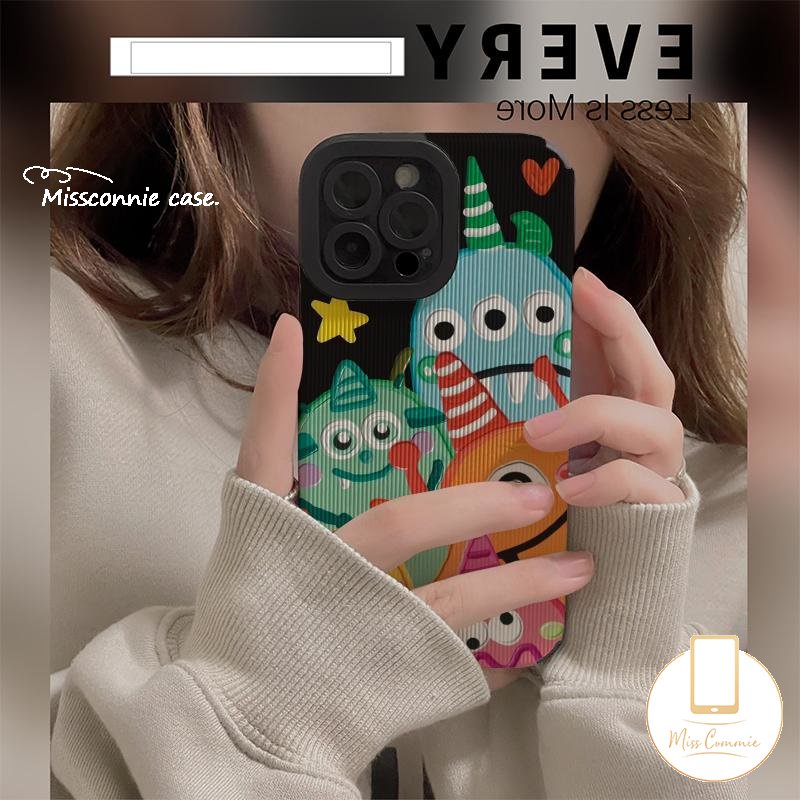 Soft Case Silikon Tekstur Kulit Motif Kartun Monster Kecil Untuk iPhone 11 Pro Max 7 8 Plus XR 12 Pro Max 13 14 Pro Max X XS Max