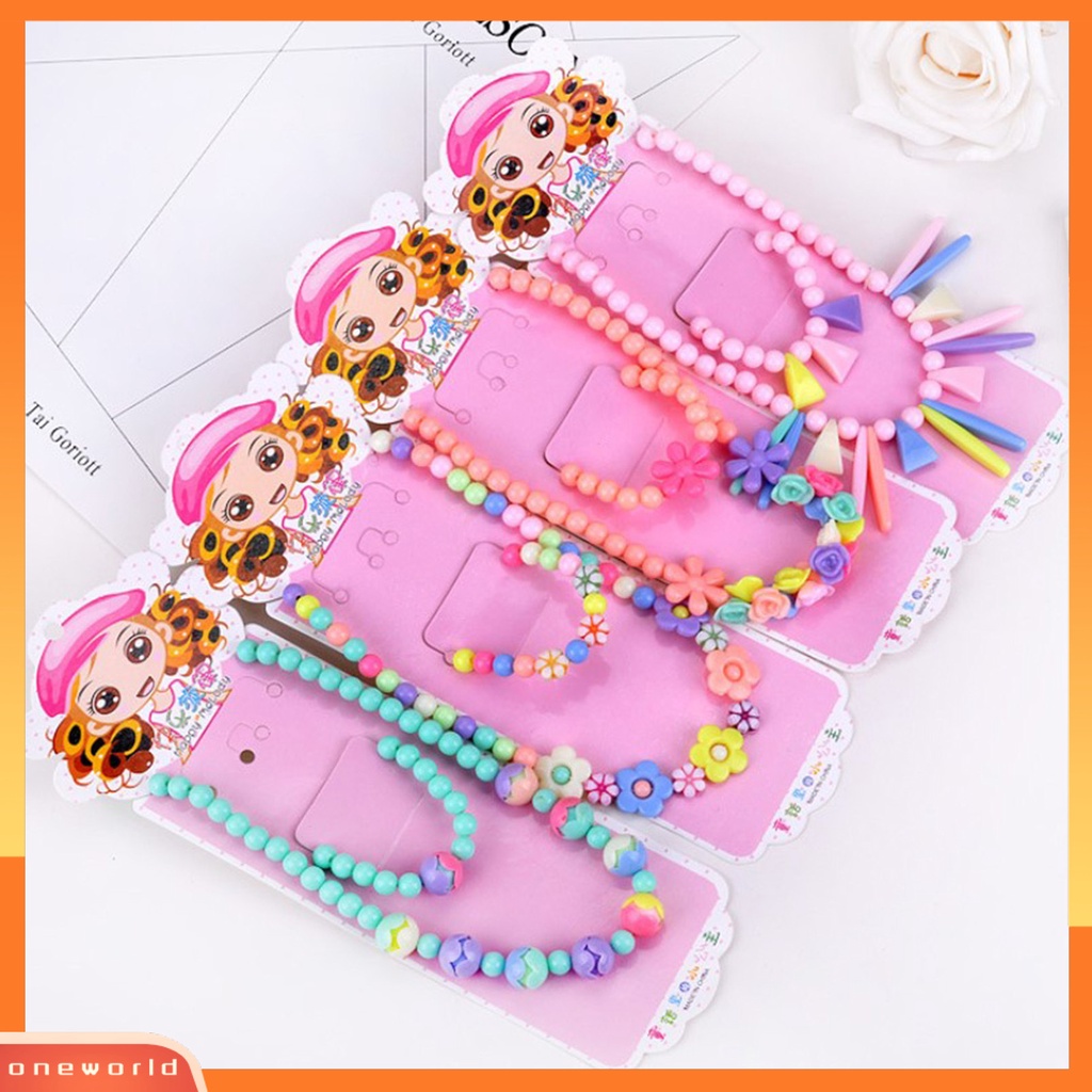 Set Perhiasan Kalung Gelang Liontin Manik-Manik Bunga Warna Permen Untuk Anak Perempuan