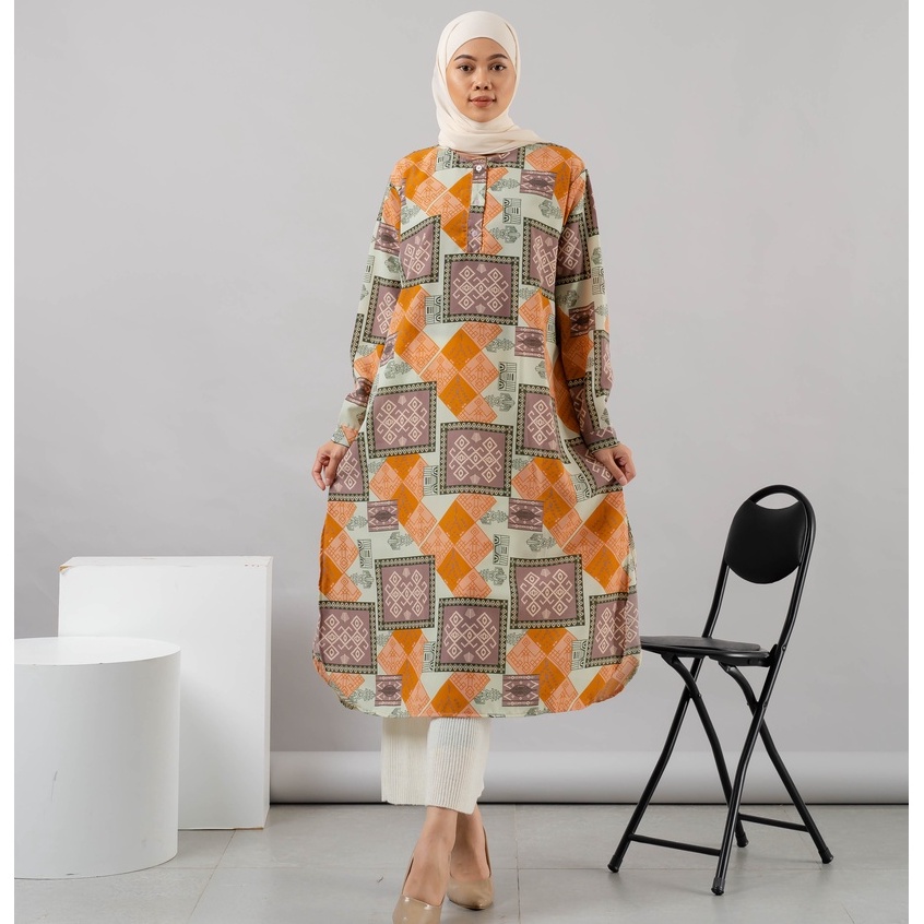 MIDI DRESS TUNIK MOTIF ETNIK HYEJIN WOLFIS PREMIUM SHIRT B542 CO