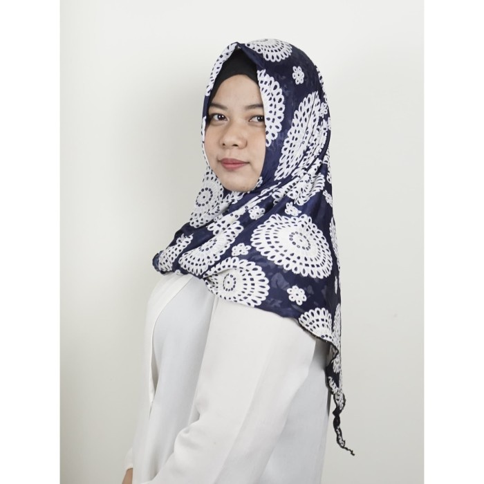 HIJAB / JILBAB SEGIEMPAT MOTIF MATAHARI NAVY - 405 ORIGINAL.