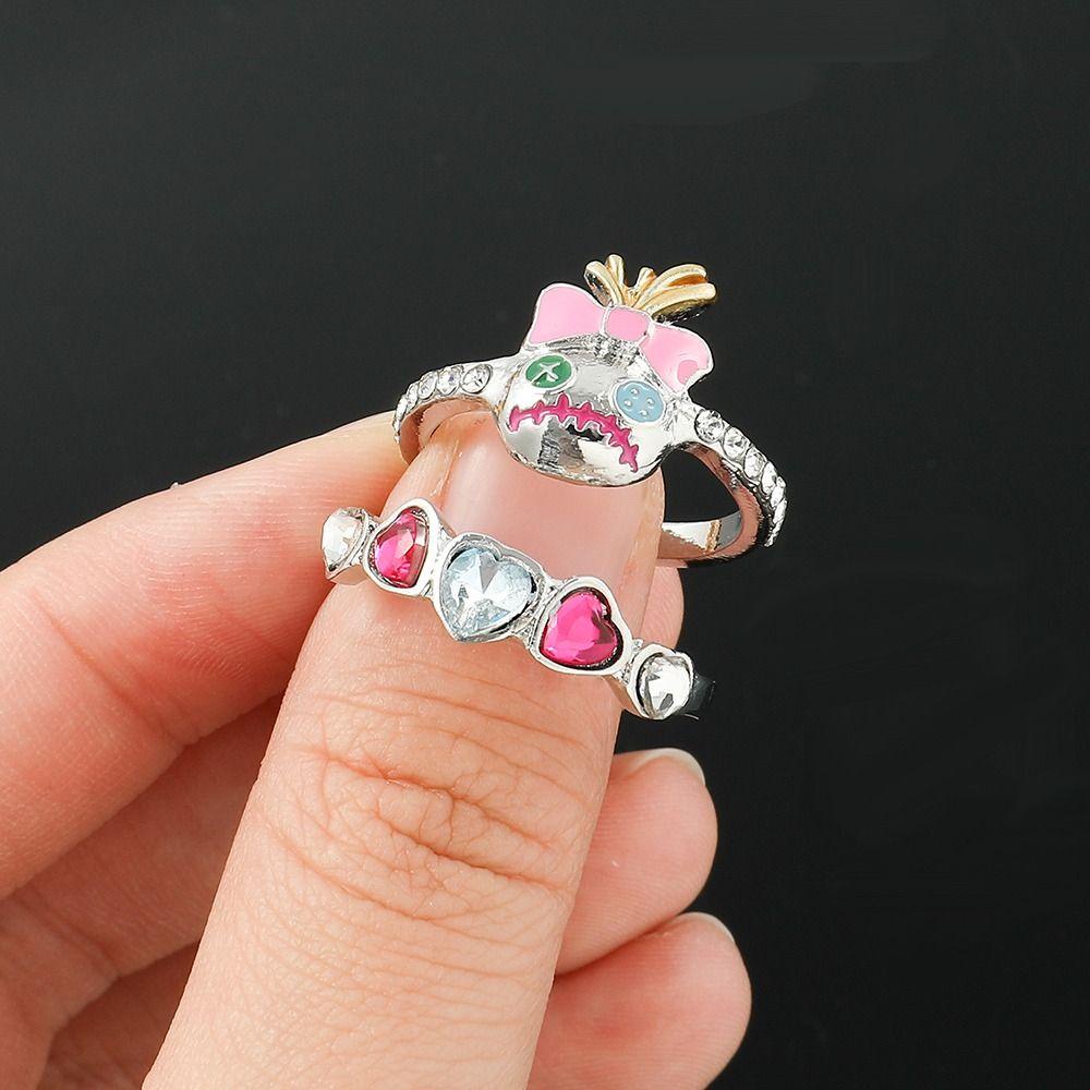Mxbeauty Cosplay Anime Stitch Cincin Fashion Berlian Perhiasan Aksesoris Double Layer Anime Figure Untuk Dewasa Anak-Anak Perhiasan Cincin