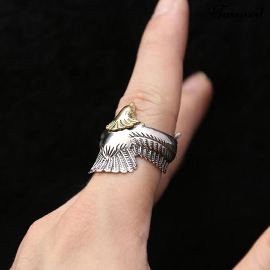 Cincin Bentuk Elang Lapis Silver Gaya Vintage Untuk Pria