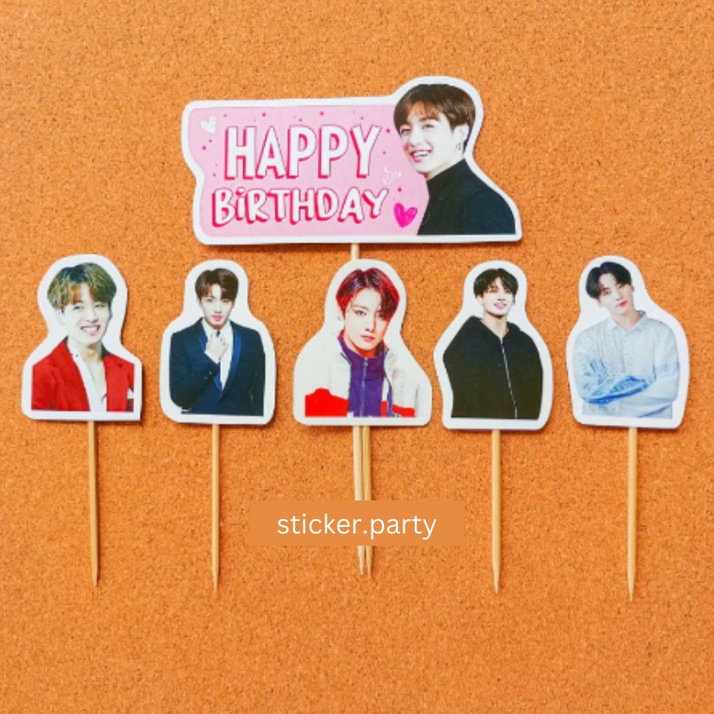 TOPPER KUE JUNGKOOK HIASAN HAPPY BIRTHDAY HBD BTS DEKORASI KUE TART ULTAH CUPCAKE BALON COOKY