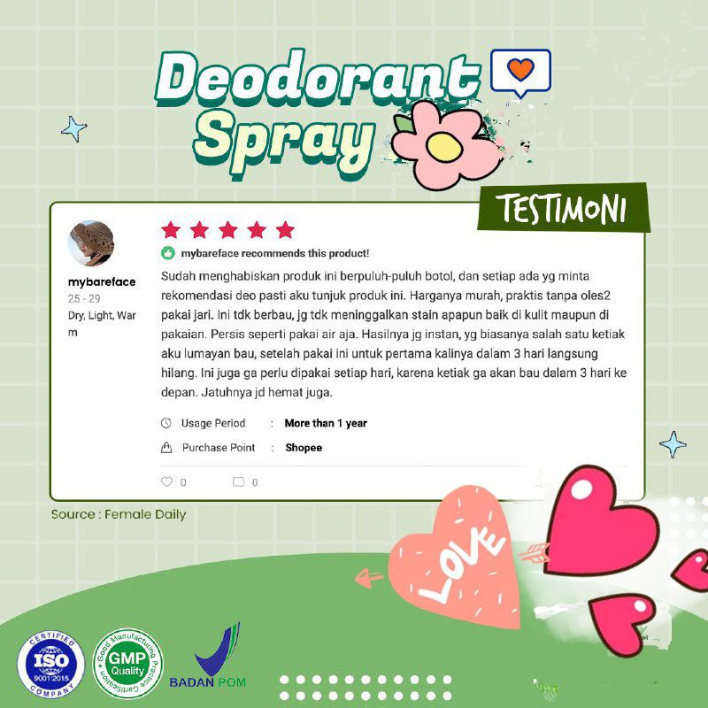 DEODORANT SPRAY REGULAR  DAN PREMIUM MENCERAHKAN KETIAK DAN BAU BADAN BERLEBIH