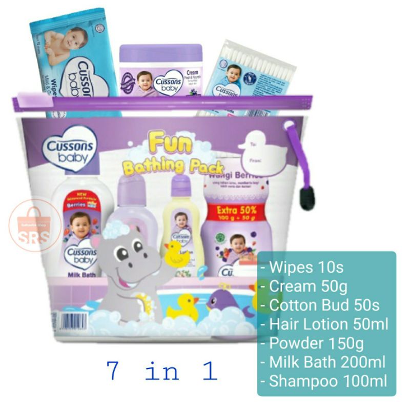 8 in 1 | 7 in 1 Cussons Baby Fun Bathing Pack + Telon Cussons Large Bag , Gift Set Bayi, Kado Bayi, Set Bedak Bayi