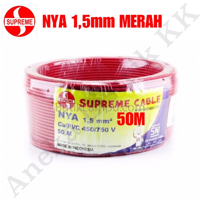Supreme Nya 1,5Mm 50M Kabel Tunggal 1.5Mm 50Meter 1.5 Mm 1,5 Mm Merah