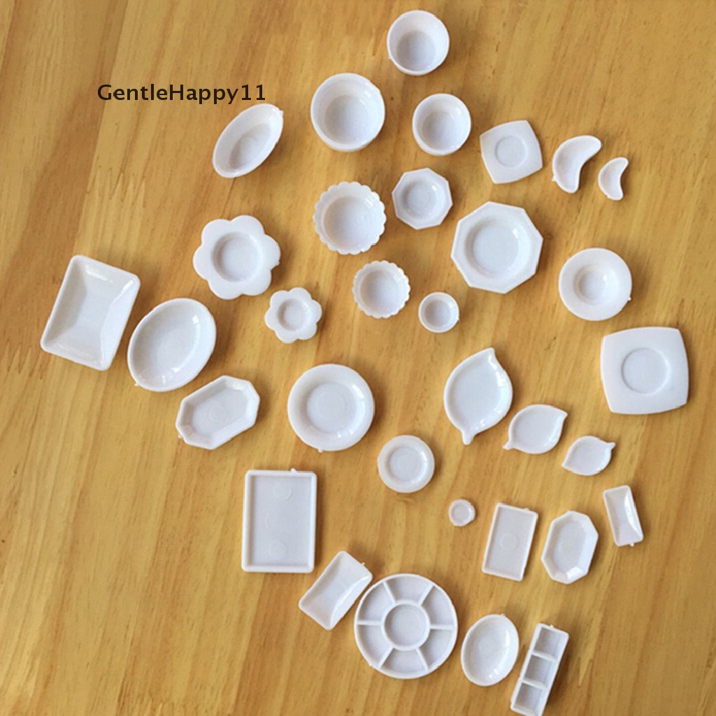 Gentlehappy 33pcs / Set Mainan Miniatur Piring + Gelas + Sendok + Garpu + Piring Bahan Plastik Untuk Aksesoris Rumah Boneka