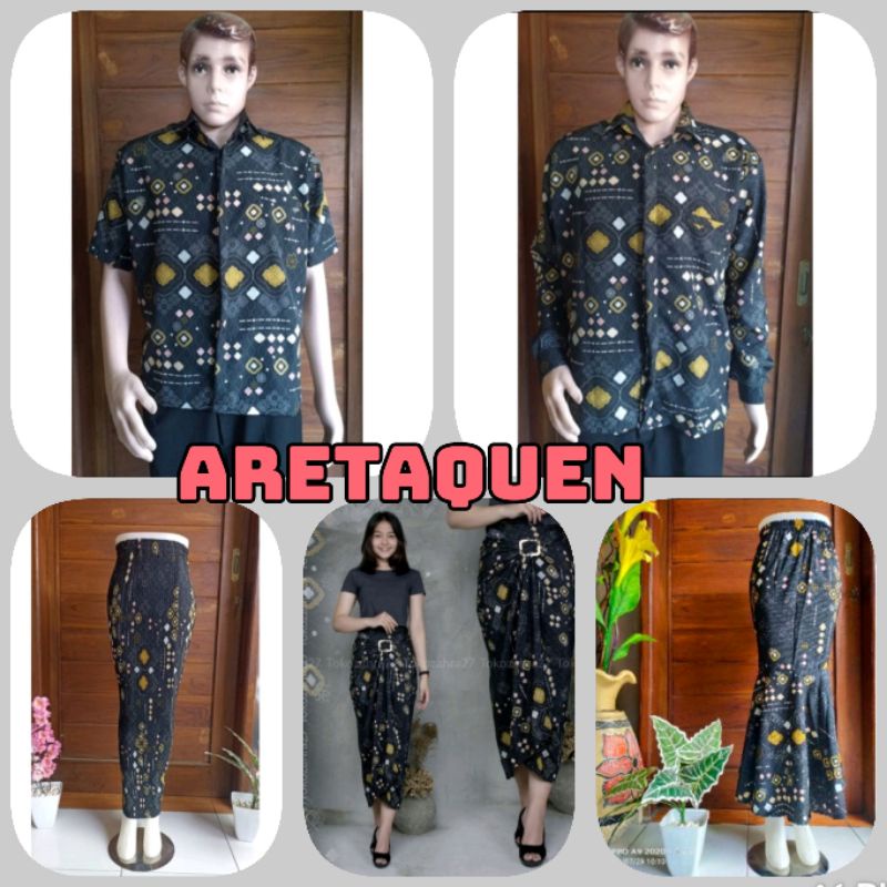 Couple batik motif hitam dop kemeja batik rok plisket rok lilit rok duyung kemeja batik panjang