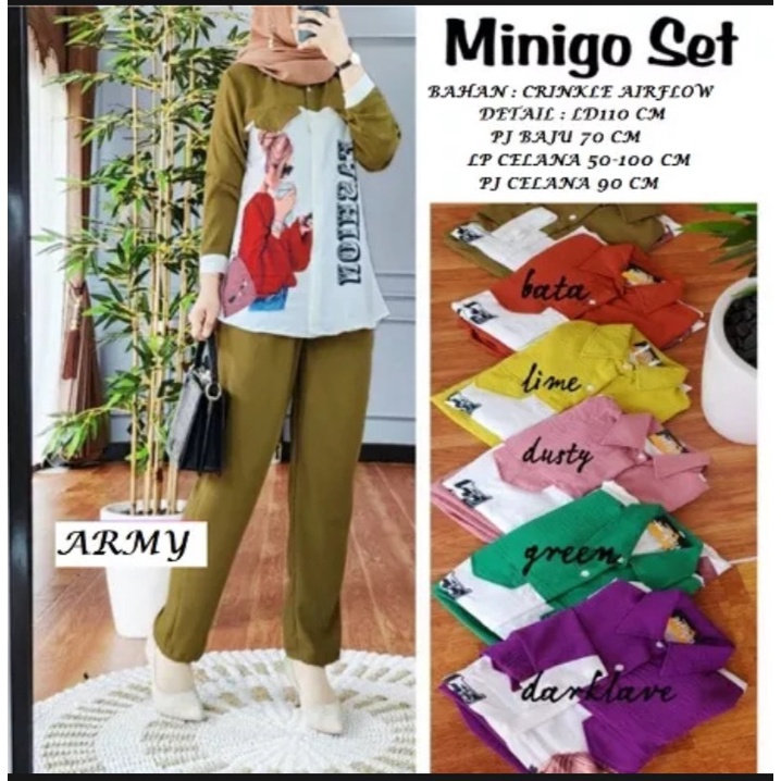 Minigo set setelan sablon bahan cringkel /COD