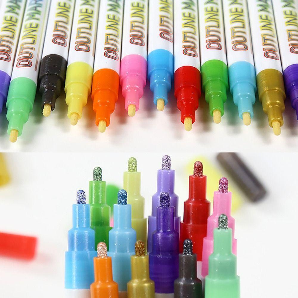 Top 8/12PCS Double Line Pen Graffiti DIY Natal Cat Air Tangan Dicat Magic Contour Stabilo Pen