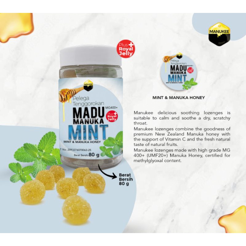 

Pelega Tenggorokan MINT Madu Manuka MG400+plus Royal Jelly