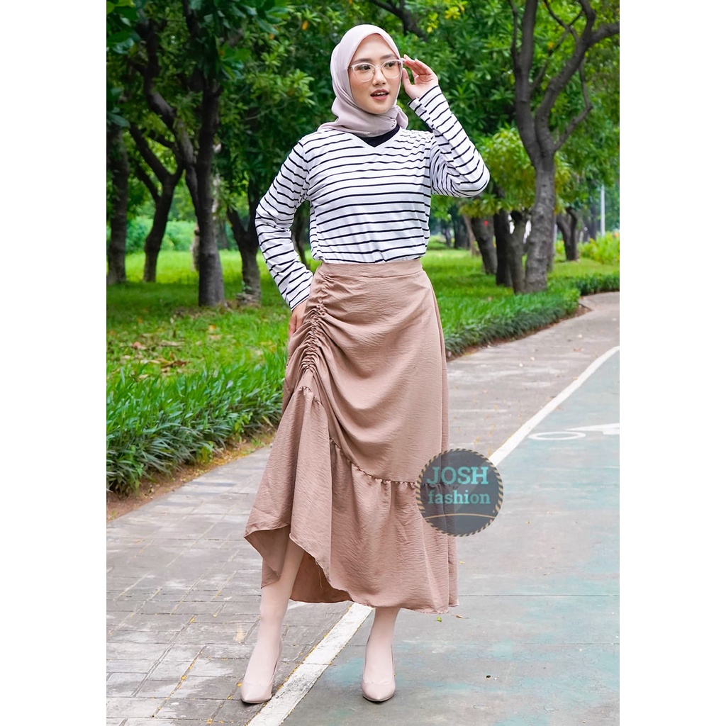 KOREA-SKIRT L-XL-XXL//ROK SERUT CASUAL FLOWY/ROK WANITA KOREAN LOOK-MIDI