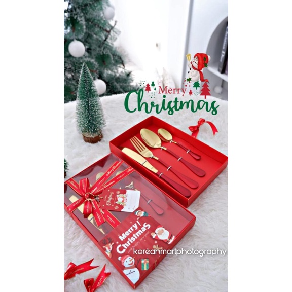 

Christmas Hampers Sendok Cutlery Set Natal Kado Ulang Tahun Pernikahan - RED GOLD