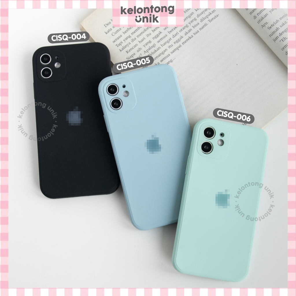 (Seri 2) For iPhone - Square Edge Silicone Matte Soft Case with Apple Logo + Lens Cover