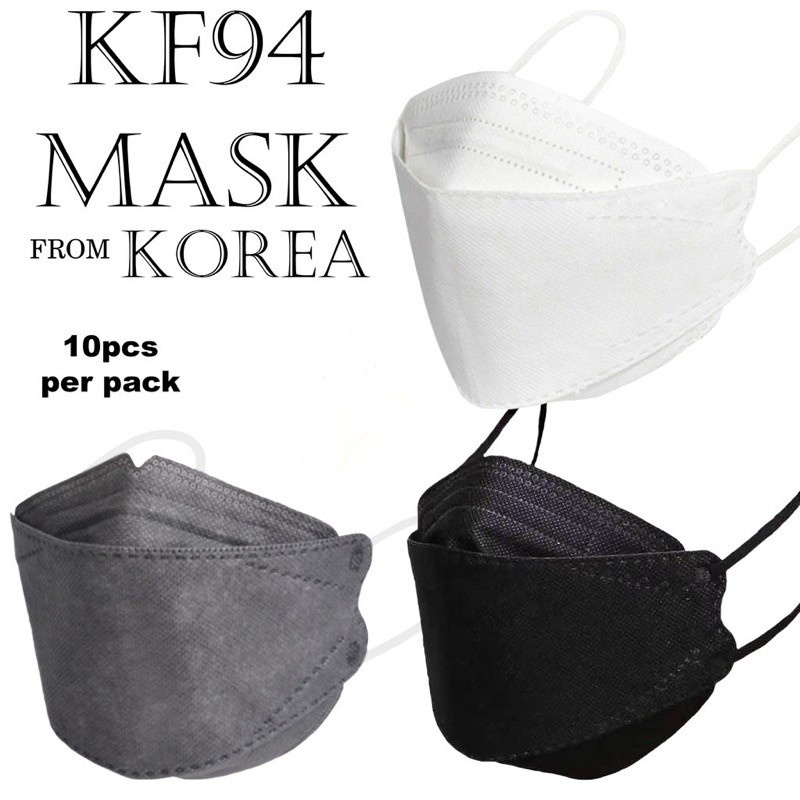 Masker KF94 Dewasa Warna Hitam Putih Abu Murah Isi 10 Pcs