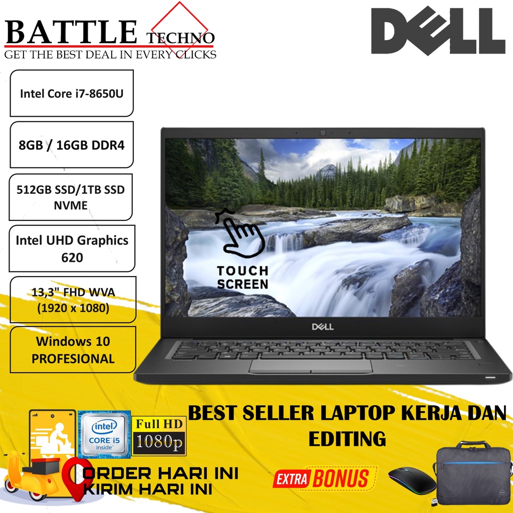 LAPTOP MURAH DELL LATITUDE 13 7390 INTEL I7 8650U 16GB 1TB 13.3 FHD TOUCH BACKLIT WIN10PRO