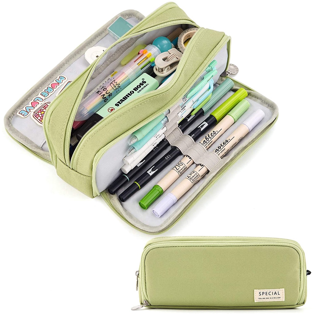 

Kawaii Large Capacity Pencil Case 3 Compartment Pouch Pen Bag Double Side Opening Student Stationery