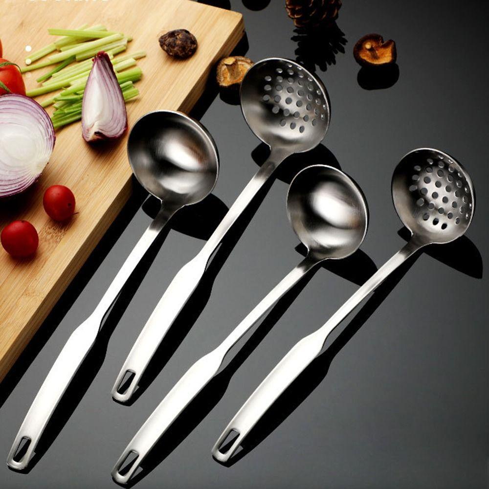[Elegan] Sendok Sup Restoran Peralatan Makan Rumah Gagang Panjang Stainless Steel Alat Makan Slotted Scoop