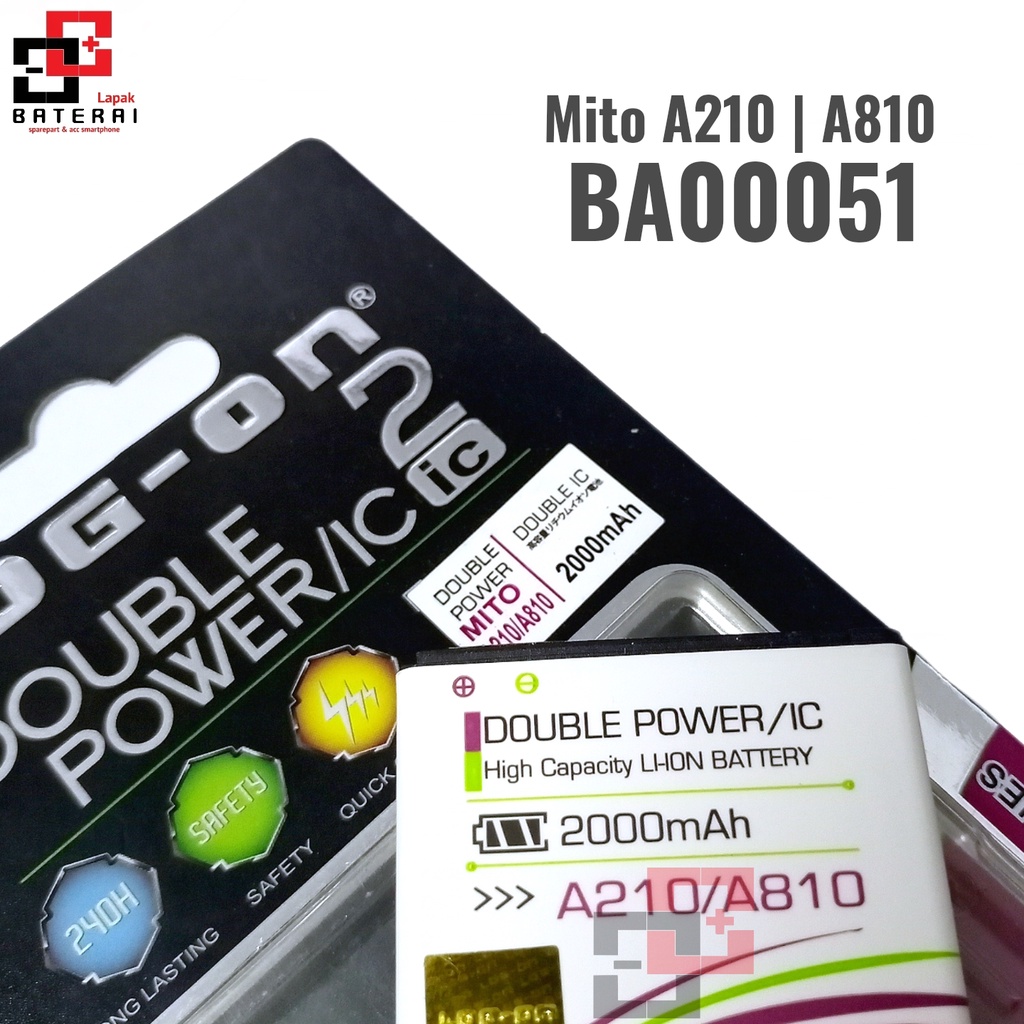 LOG - ON Baterai Mito a210 | A810 BA00051 Double IC Protection Battery Batre