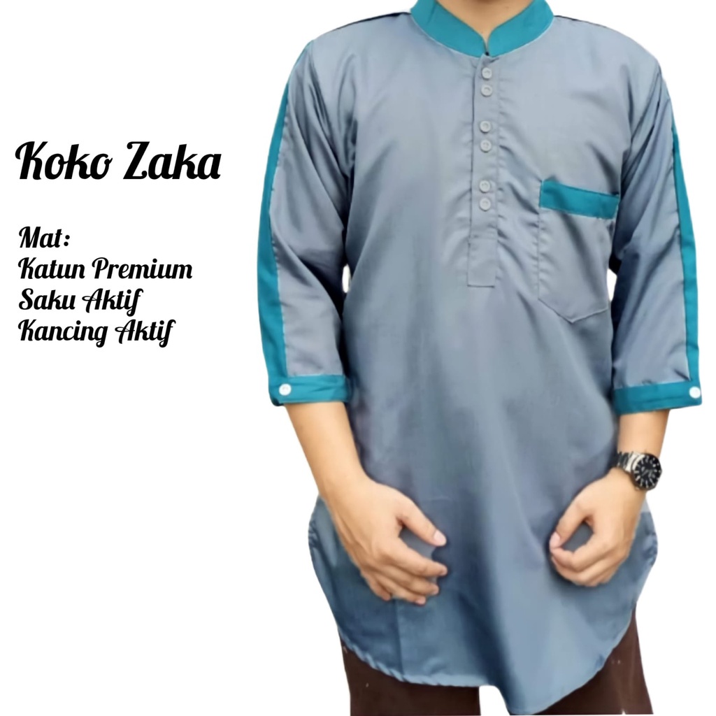 Baju Koko Kurta Zaka Busana Muslim Pria Dewasa 3/4 Pakaian Atasan Katun TOYOBO PREMIUM Size M.L.XL