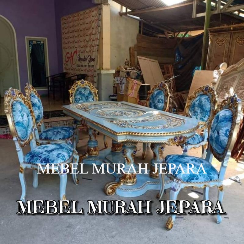 meja makan ukir duco khas jepara, meja makan 6 kursi mebel jepara