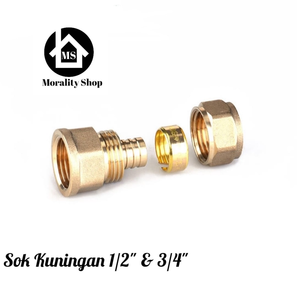 Sok Sambungan pipa air panas Kuningan 1/2&quot; 3/4&quot; SPD Sock fitting pipa Brass Fitting Pipe 1/2 inch 3/4 inch
