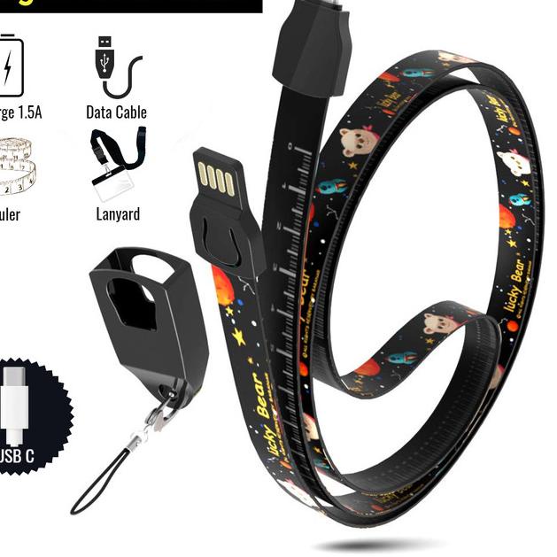 Lanyard Data Cable Kabel Gantungan Meteran (USB Type C) - Biru