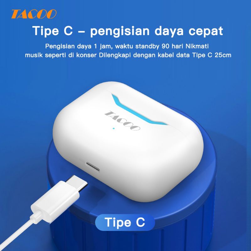 TACOO Headset Earphone Bluetooth TWS-92 Ultra HD Audio Low Latency
Stereo HIFI-White