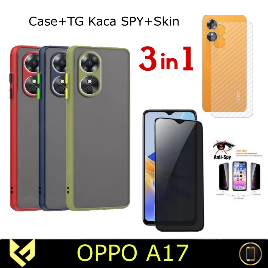 Paket 3in1 Case For OPPO A17 Case Aero + Anti Gores Layar Free Garskin Carbon | Case Dove